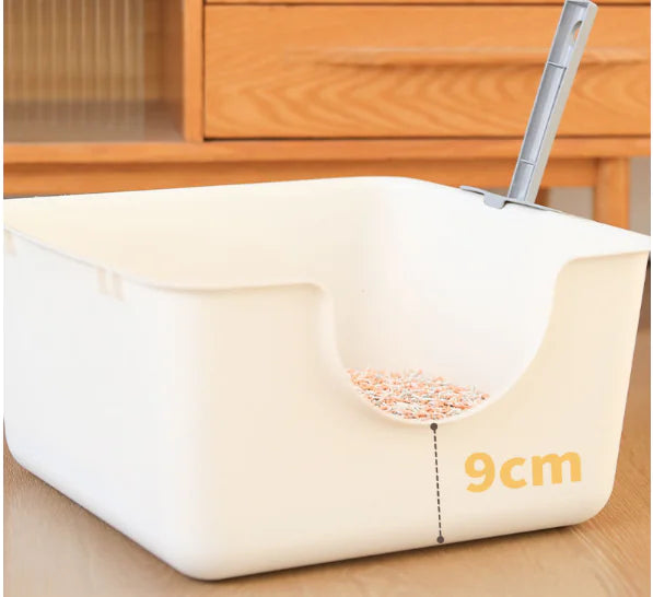 High Sided Cat Litter Box with Square Fence (One Piece)