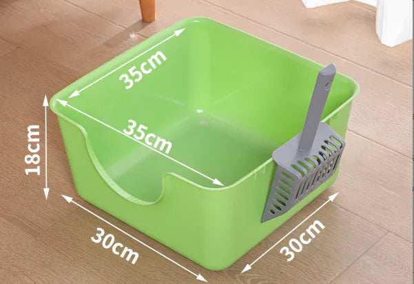 High Sided Cat Litter Box with Square Fence (One Piece)