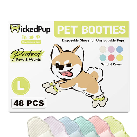 WICKEDPUP Disposable Pet Booties 48ct – Protective Paw Covers for Dogs & Cats (Large)