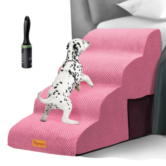 High Density Foam Dog Steps 4 Tiers Extra Wide Deep Pet Steps Non-Slip Pet Stairs