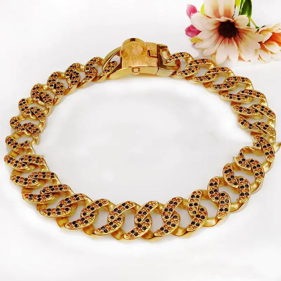 Diamond Dog Chain Neck Ring with Mirror Light Design