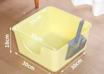 High Sided Cat Litter Box with Square Fence (One Piece)