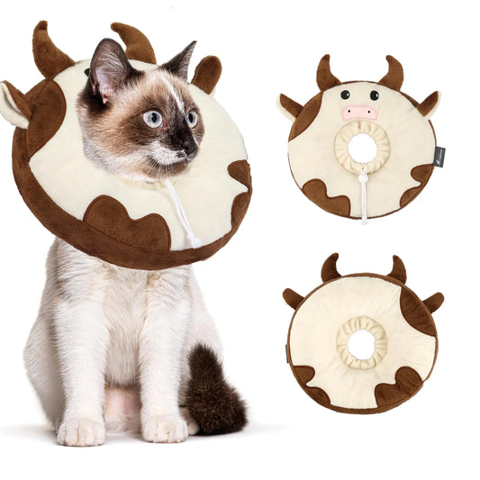 Adjustable Soft Cat Cone Collar – Donut E-Collar Alternative for Kittens (Cow Medium)