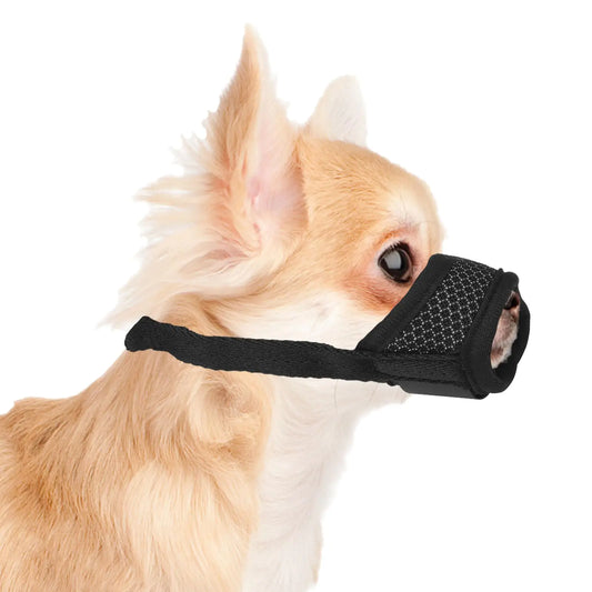 Adjustable Breathable Dog Muzzle – Soft Nylon Anti-Biting Mouth Guard (Black XS)