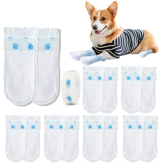 Disposable Dog Booties 12PCS – Breathable Paw Protectors with Bandage Roll for Medium & Large Dog