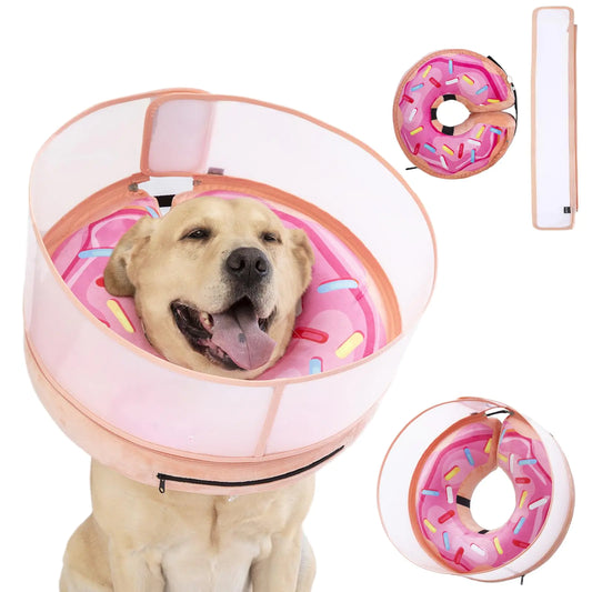 Inflatable Donut Dog Cone Collar – Soft Recovery Collar for Dogs & Cats (Medium+, Pink)
