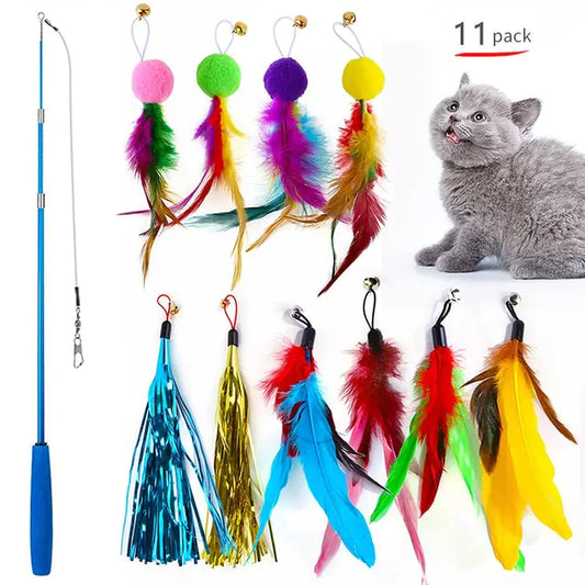 11 Piece Retractable Cat Feather Toys