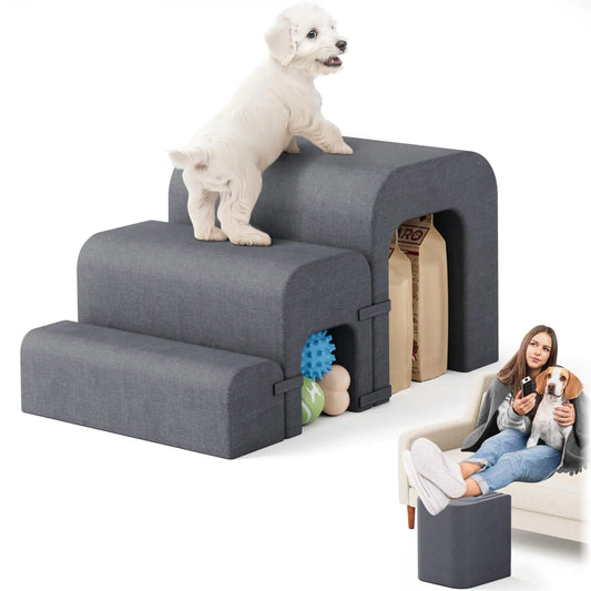3-Step Dog Stairs – Lightweight Pet Ramp with Storage for Small & Medium Dogs