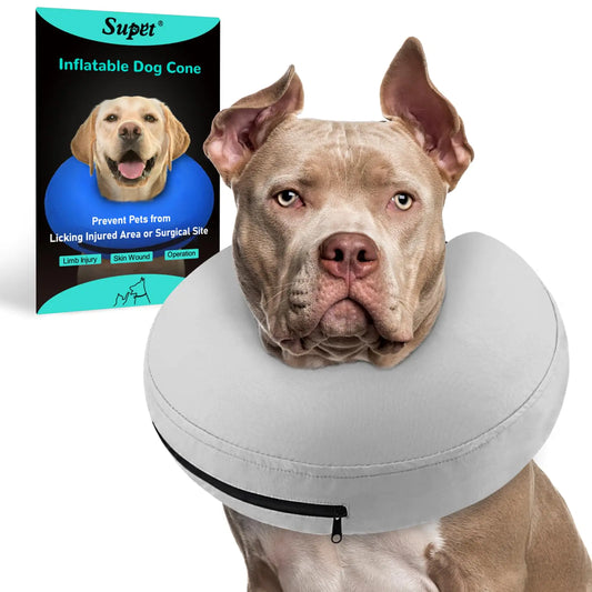 Inflatable Dog Cone Collar – Soft Neck Donut Recovery E-Collar for Medium & Large Dogs, Post-Surgery Anti-Lick Collar