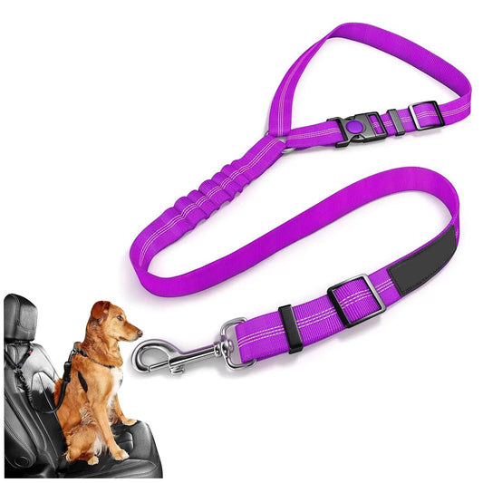Purple Dog Car Seat Belt & Headrest Harness – Tangle-Free Safety Leash